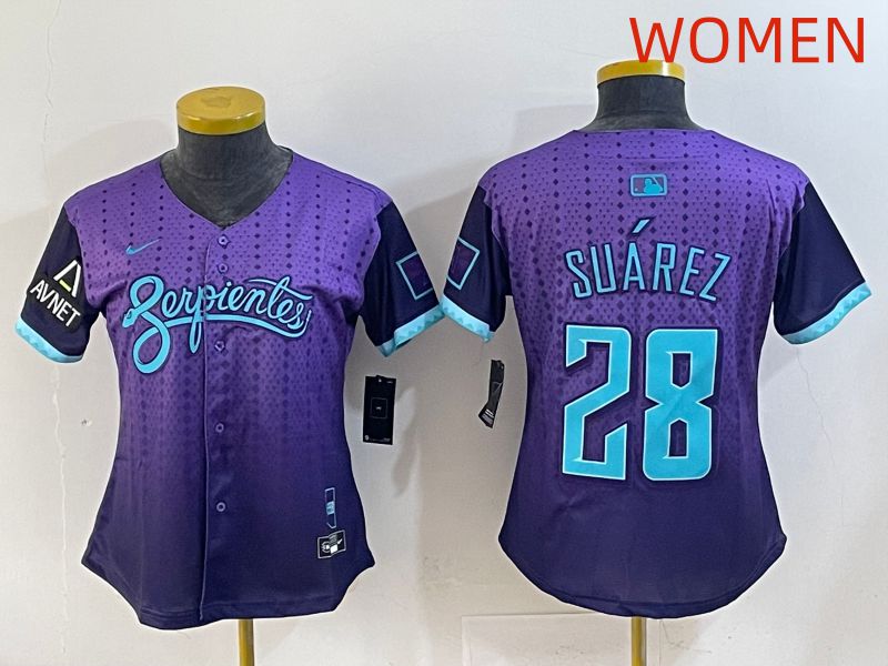 Women 2025 Arizona Diamondback #28 Suarez Purple Joint Name Nike MLB Jersey style 5->women mlb jersey->Women Jersey